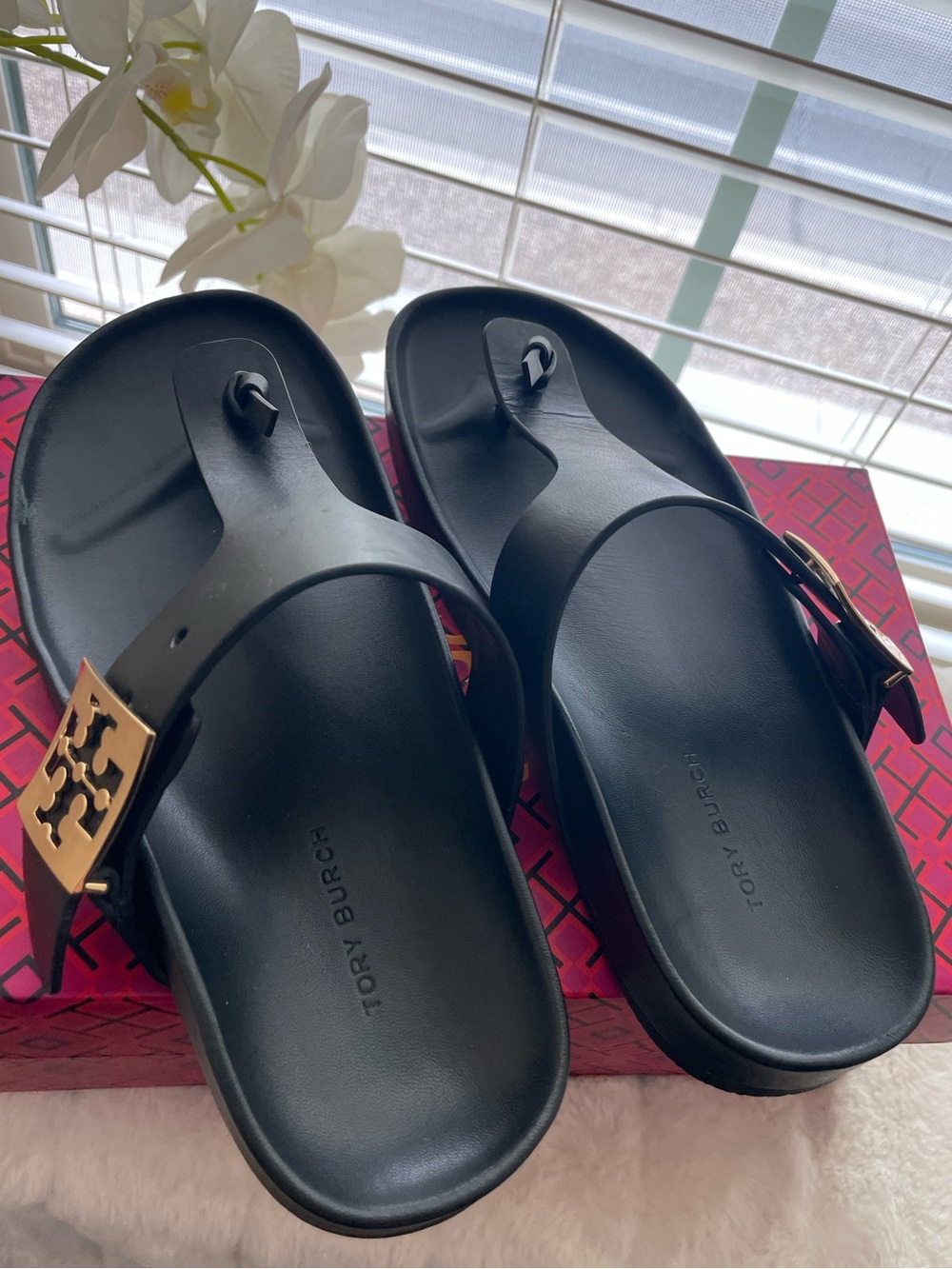 TORY BURCH black/black mellow thong sandal in black